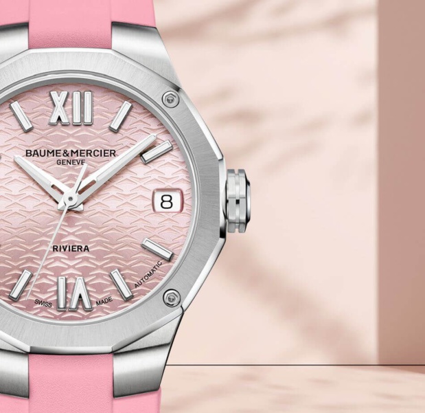 Baume et Mercier : la Riviera automatique de 33 mm se pare de rose