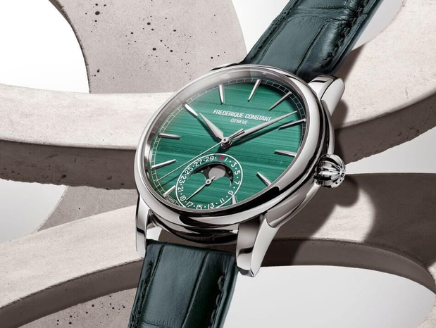 Frederique Constant Classic Moonphase Date Manufacture : 36 exemplaires en or blanc et cadran malachite