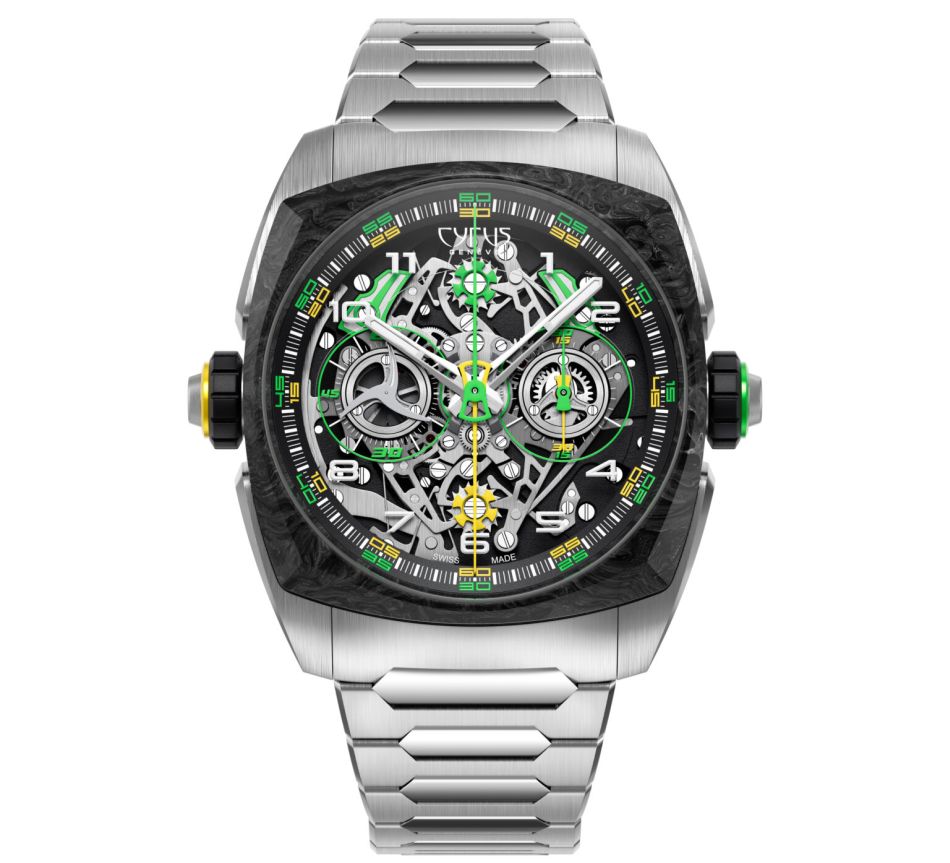 Cyrus Genève Klepys Dice Lime Carbon : un double chronographe à double monopoussoir !