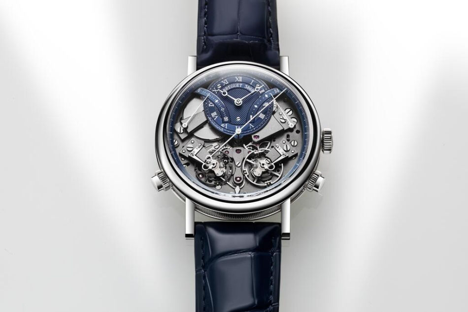 Breguet Tradition Chronographe Indépendant 7077 : visage symétrique et coeur "bleu Breguet"