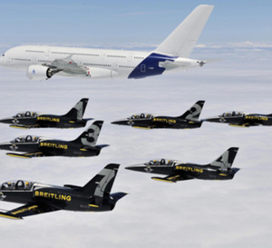 Salon du Bourget 2011 : le Jet Team Breitling vole avec l’Airbus A380