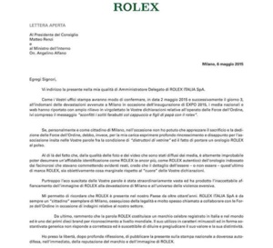 Lettre ouverte de Rolex à Matteo Renzi au sujet des casseurs en Rolex